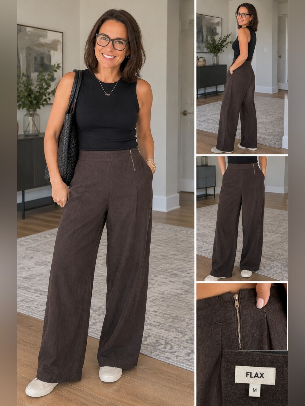 Flax cotton blend brown wide leg high waist szM